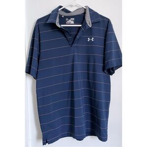Under Armour • Navy Blue Striped Heat Gear Polo